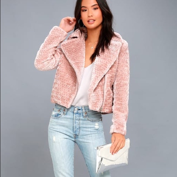 Lulus Jackets & Blazers - NEW Lulus Blush Pink Faux Fur Moto Jacket